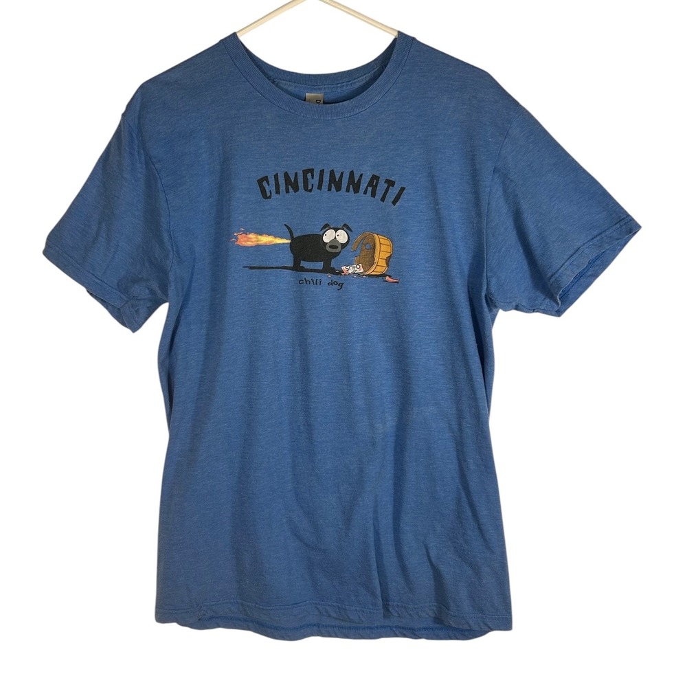 Duck Co Cincinnati Chili Dog Graphic T-Shirt Men Medium Blue Heathered Funny Tee